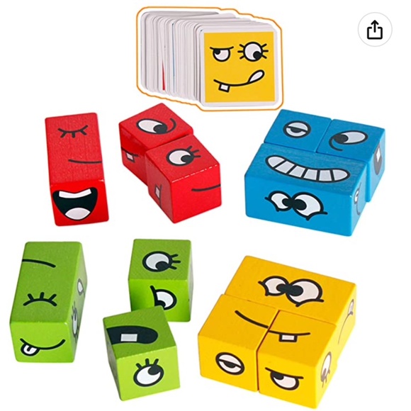 NEW Montessori Wooden Expressions Matching Block Puzzles Building Cubes - Picture 1 of 6